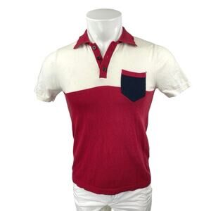 Tyler Men's Cream Red Colorblock Short Sleeve Collared Pocket Polo Shirt Top S